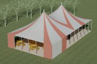 orange and white canvas little top, festival tent, circus tent