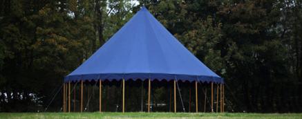 blue 10m canvas tent, little top, blackout