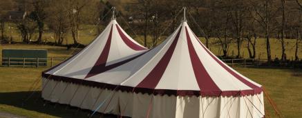 maroon & white little top, big top, canvas wedding tent